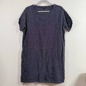 Eileen Fisher Black White Organic Linen Tweed Mini Shift Dress Lagenlook XS